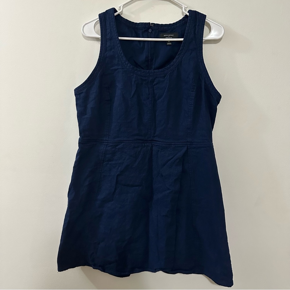 Banana Republic LINEN-BLEND SEAMED MINI DRESS NAVY BLUE‎ Size 12 PREPPY
